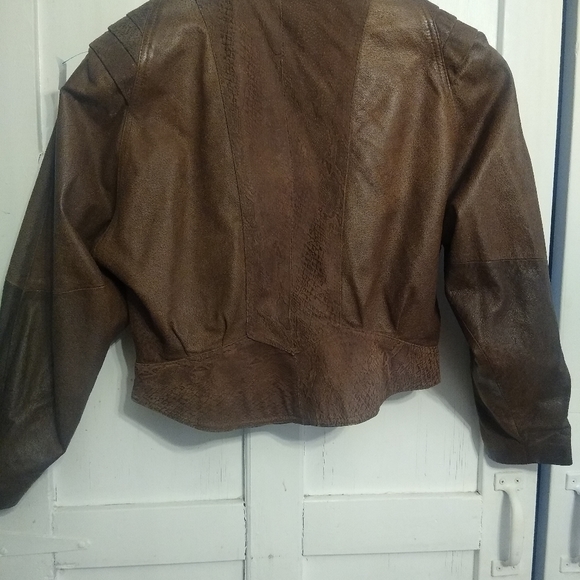 1980"s vintage leather jacket large Vintsge Leather Bomber Brown Caramel - Picture 5 of 14